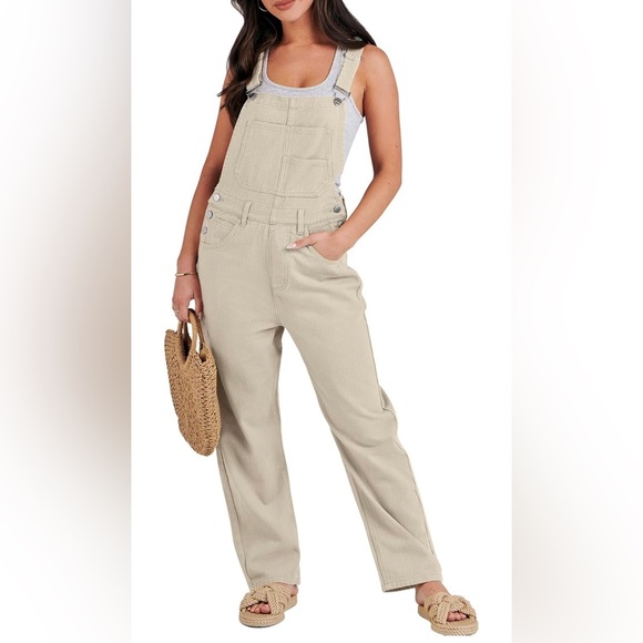 Pants - Loose Fit Beige Denim Overalls Jean Jumpsuit Bib Romper Women’s XL